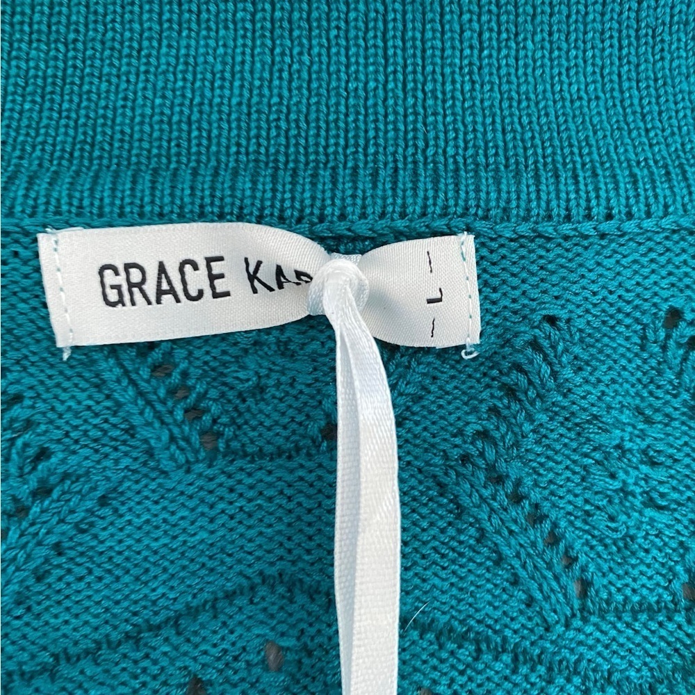 Grace Karin Womens Lightweight Collared Sweater NWT Size L Blue Green - Picture 3 of 8